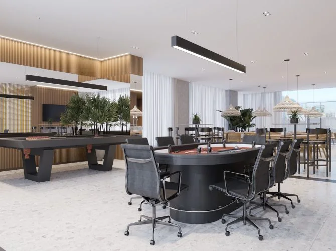 Brava Green Home Club — perspectiva: salão gourmet