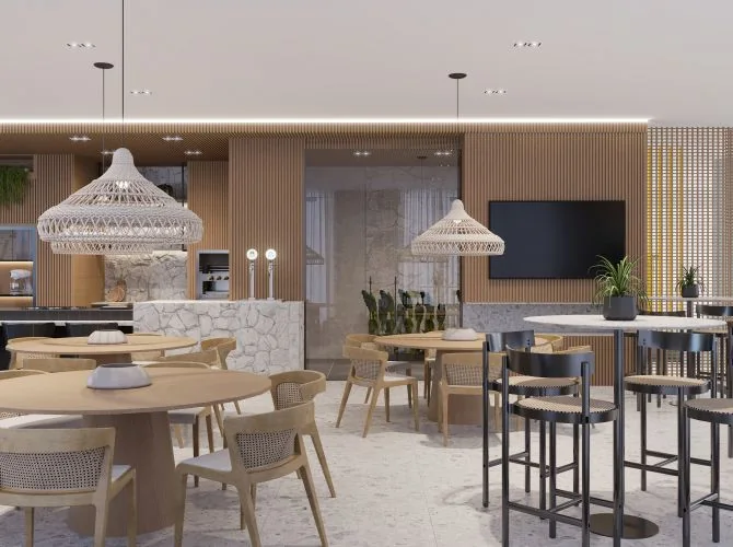 Brava Green Home Club — perspectiva: salão gourmet