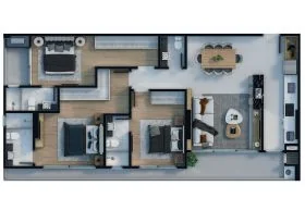 planta 3 Suítes - 123,80 m²